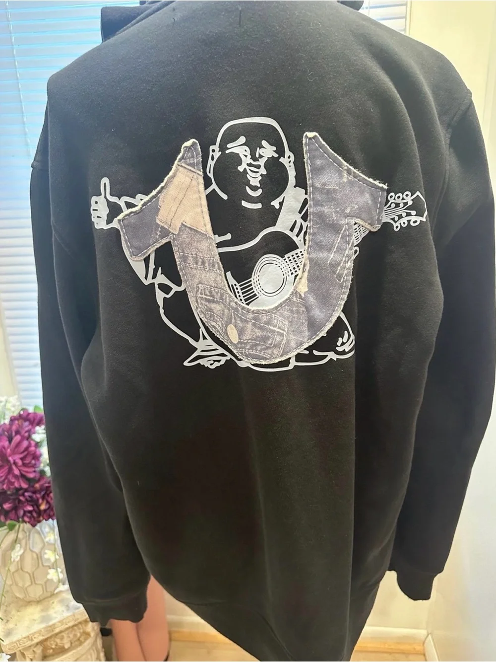 True Religion Black Zip-Up Hoodie with White Logo